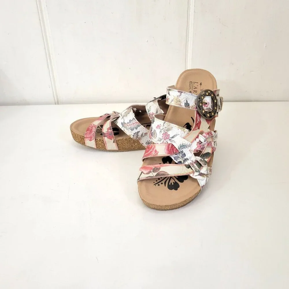 Spring Step L'Artiste Women's Floral Cork Sole Sandals With Adjustable Buckle Si - Picture 2 of 7
